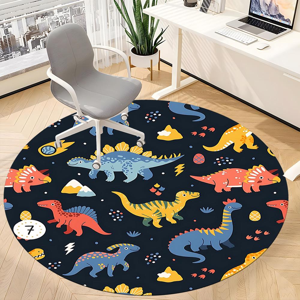 1PC Dino World Pattern Office Round Area Rug, Mat Suitable For Office, Under Office Chairs Bedroom Living Room Home Decor, Room Deco