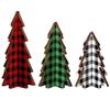 3 kusy vánoční dekorace Károvaná sada vánočních ozdob, 3D dřevěné stolní stromečky, výška 5,5 palce, sváteční domácí dekorace (Kostkovaný styl)