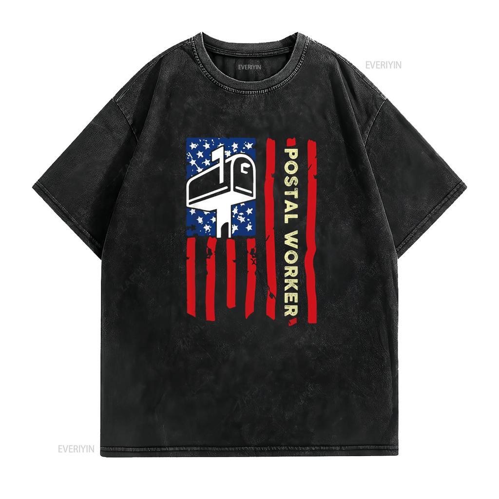 Postal Worker Patriotic US Post Mail Carrier T Shirt vintage Washed fashion Casual Stretched homme Versatile Soft
