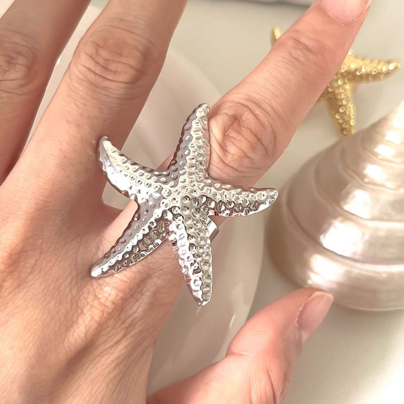 

Stainless Steel Gold Color Irregular Textured Starfish Rings for Women Men 18K Waterproof Starfish Adjustable Ring Jewelry Gift