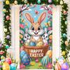 Happy Easter Cute Bunny Door Cover Backdrop Spring Garden Floral Easter Egg Background Easter Party Decoration Photo Shoot Props