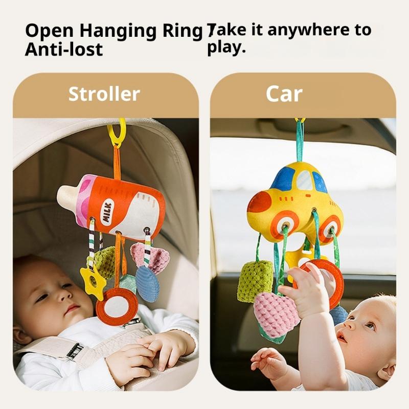 High Contrast Sensory Toy For Infants Plush Animal Hanging Rattle With Detachable Hooks For Stroller Crib