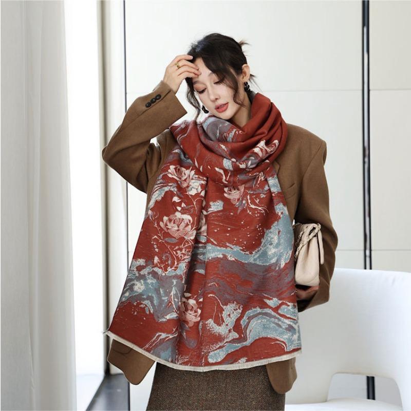 

Premium sense beautiful quicksand rose double-sided jacquard imitation cashmere scarf women s air conditioner thick shawl autumn and winter warm scarf 190cm