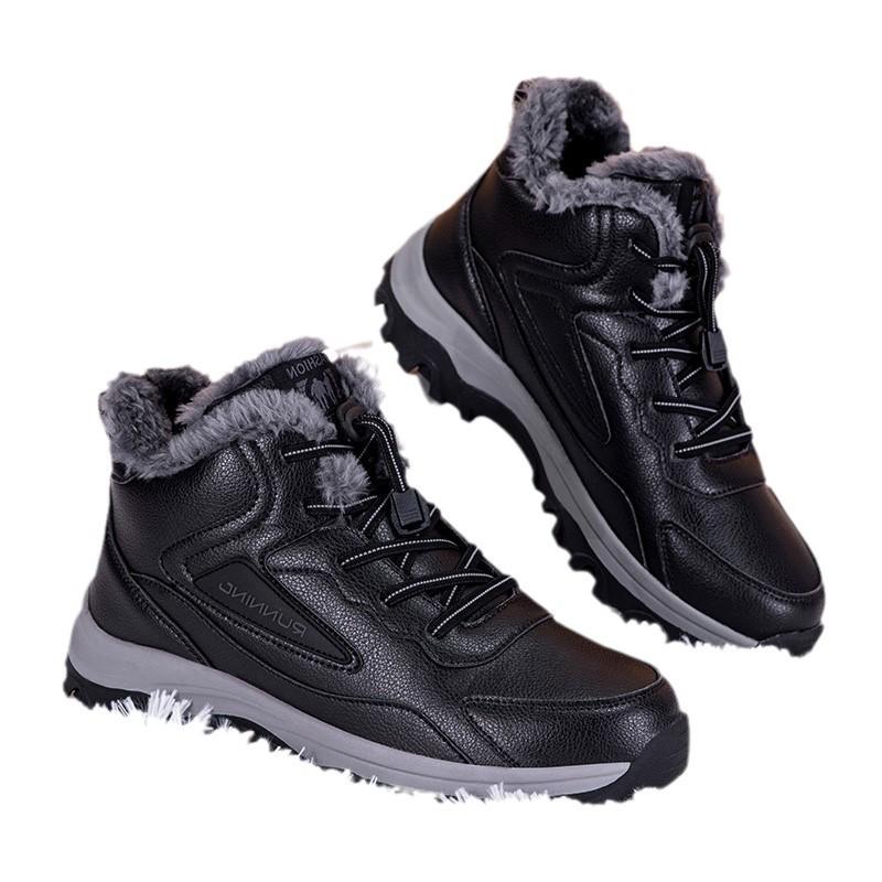 Men's Winter High-Top Leather Walking Shoes - Insulated and Warm for Outdoor Use