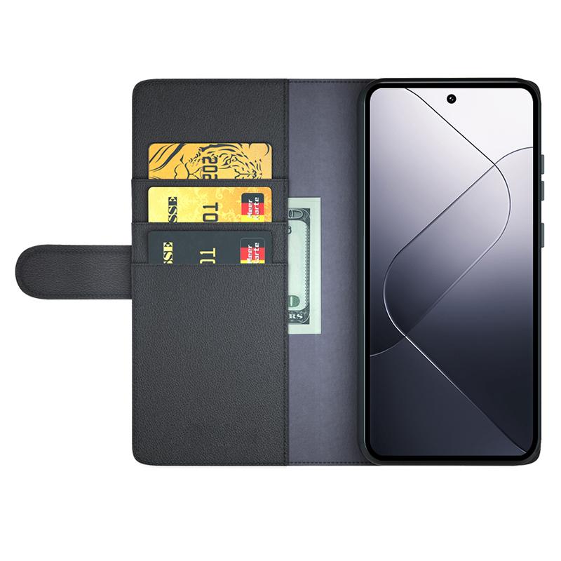 

For Xiaomi 14 Case Genuine Split Leather Phone Cover with Wallet Stand Black