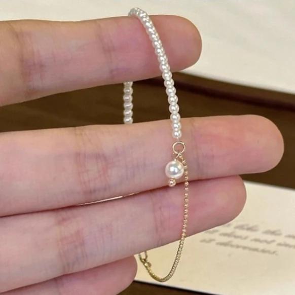 Pravé Sterlingové Stříbro Perlový Korálkový Řetízek Kulaté Přívěsky Náramky pro Ženy Minimalistické Klasické Jemné Doplňky