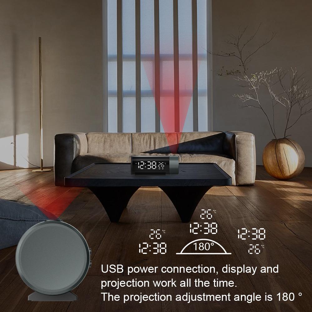 Projection Alarm Clock, Digital Clock with 180 degrees  Rotatable Projector, 4 Level Brightness Dimmer, Clear LED