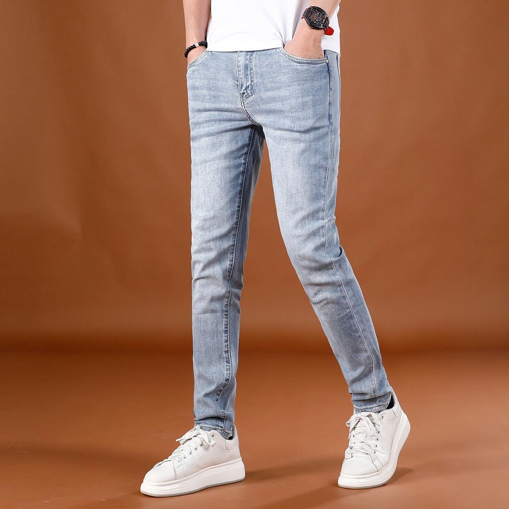 Summer New Washed Blue Thin Jeans Men's Trend Versatile Simple Men's Slim-fitting Small Feet Nine-point Pants