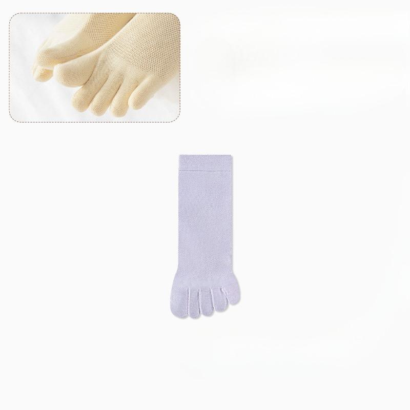 Female Summer Thin Style Sweat Absorbing Breathable Mesh Tube Five Finger Cotton Socks