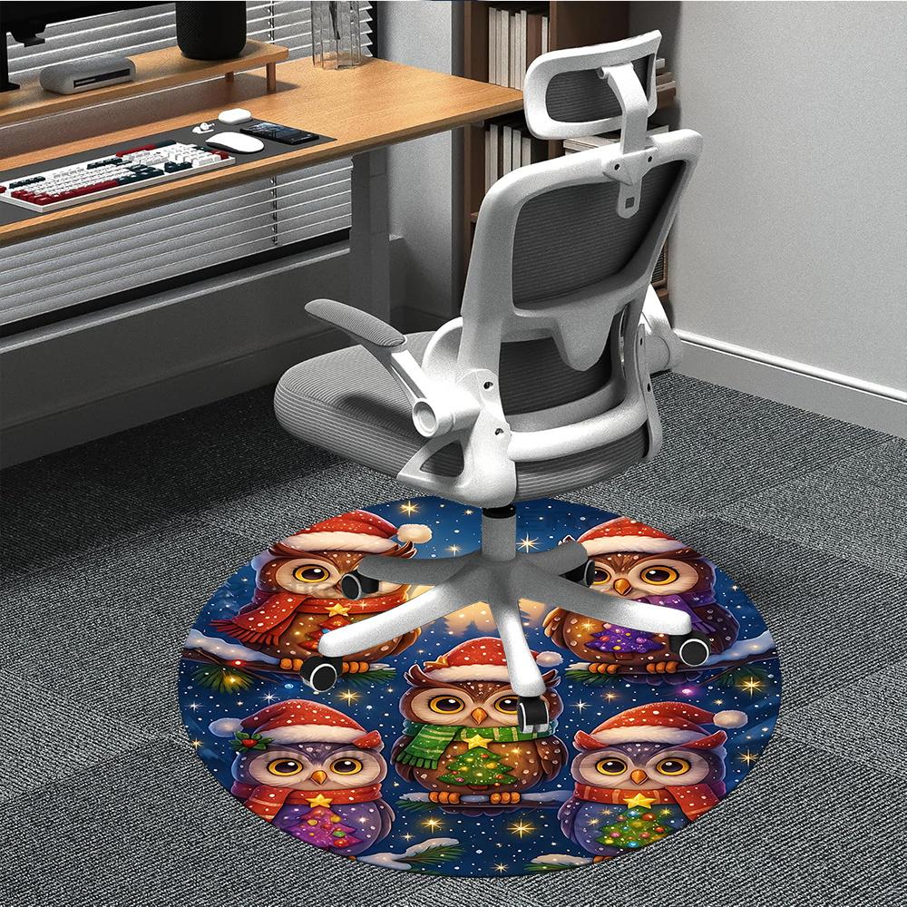 

1pc Christmas Owls Office Round Area Rug, Indoor Mat Suitable ForOffice, Under Office Chairs Bedroom Living Room Home Decor, Room Decot171 80cm by 80cm
