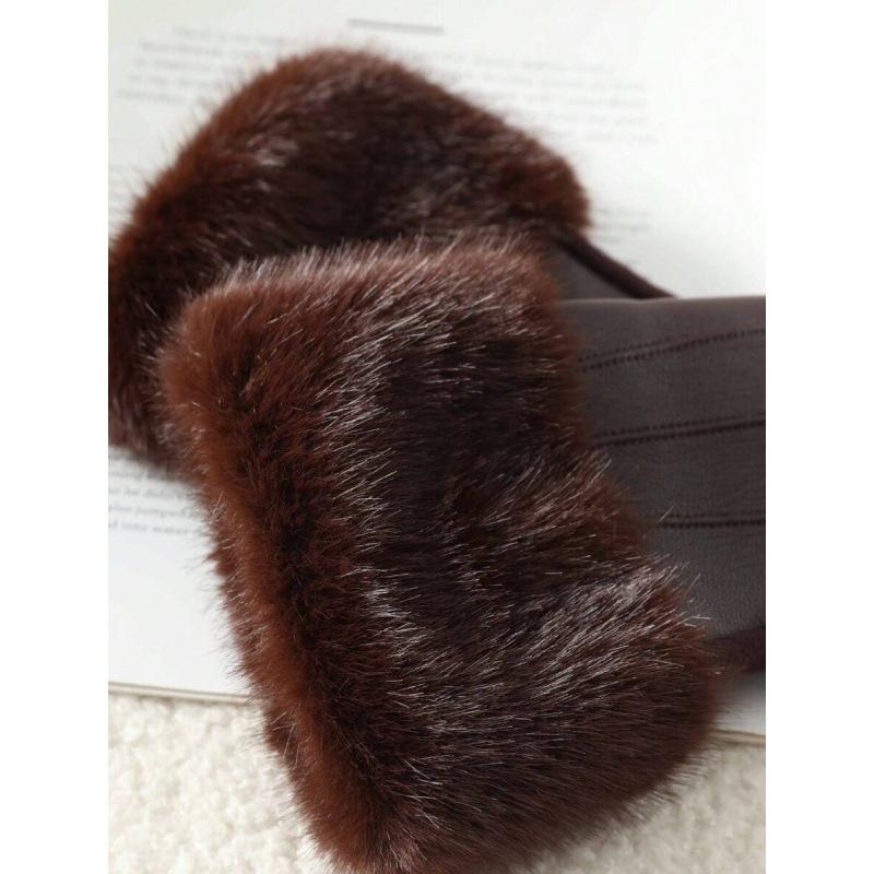 C 79819 Mink Leather Gloves Imitation Mink Hair Mouth Leather Gloves Yama