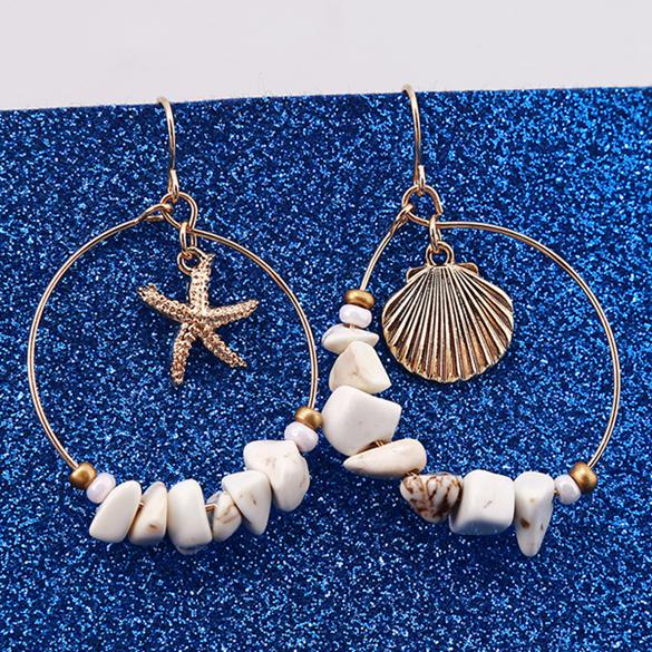 Round Circle With Stone Dangle Earrings 1 Pair Gift Alloy Bohemian Earhook Shell Earrings Jewelry