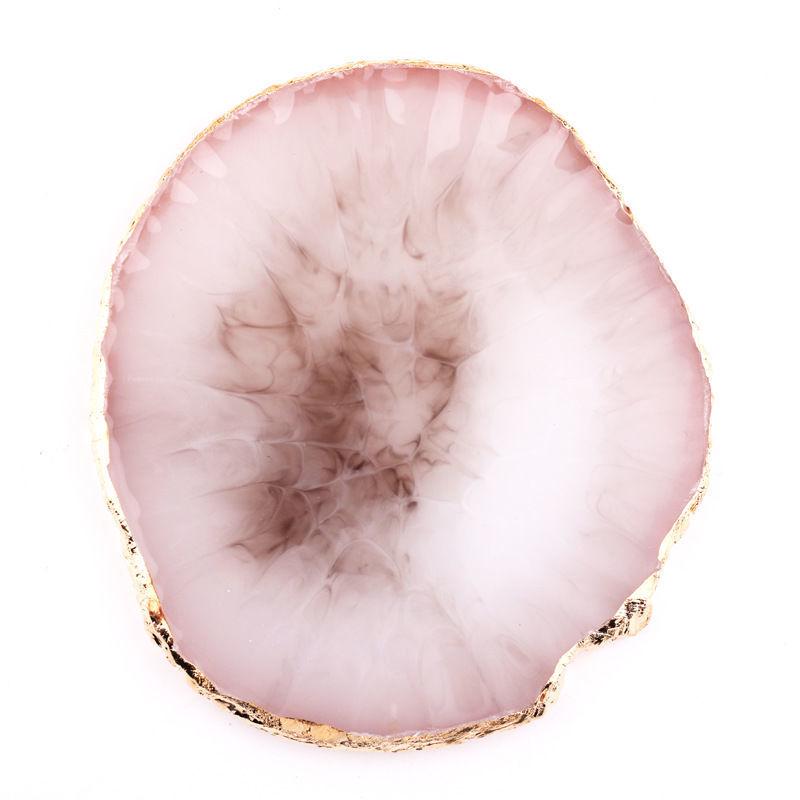 Gold-Edged Agate Stone Nail Art Palette - Round Marble Resin Display Board