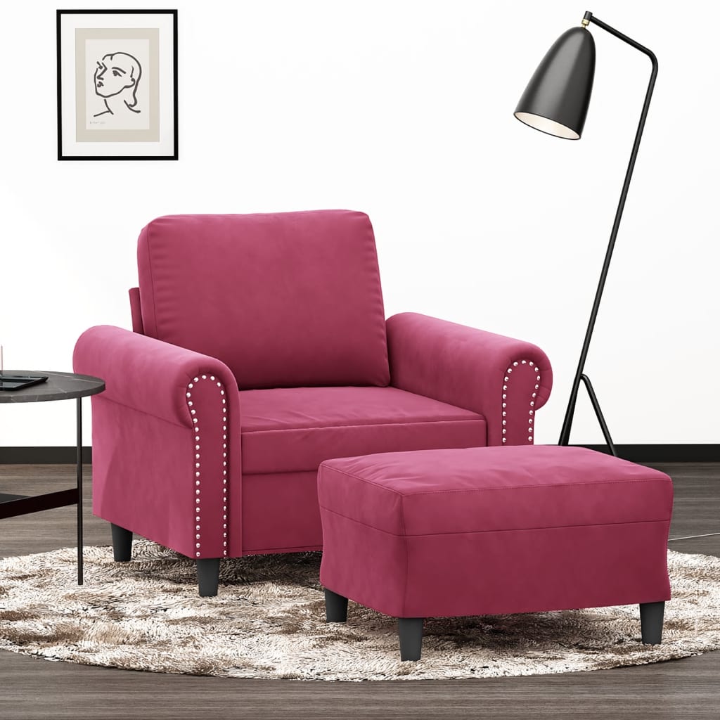 Vidaxl Fotel Z Podnóżkiem, Winna Czerwień, 60 Cm, Obity Aksamit