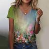 Floral Flower 3D Print T-Shirts Women's Summer V-Neck Short Sleeve T Shirt Street Y2K Casual Tees Harajuku Tops Female Clothing