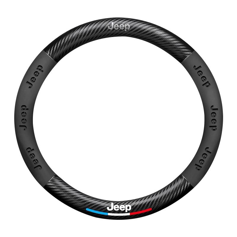 Carbon Fiber Car Steering Wheel Cover Anti-Slip Breathable For Jeep Grand e Cherokee Wrangler JK Gladiator Compass Valve Stem