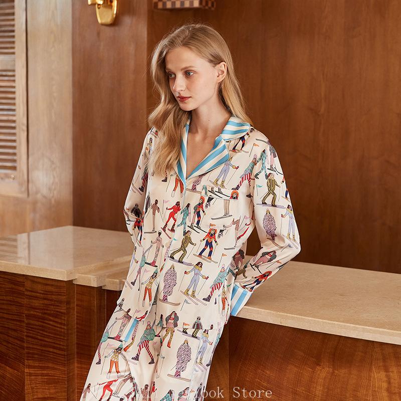Fashion Comfortable  Pajamas Women's High-end Sense  Style Lapel Spring and Summer Long Sleeve Home Suit