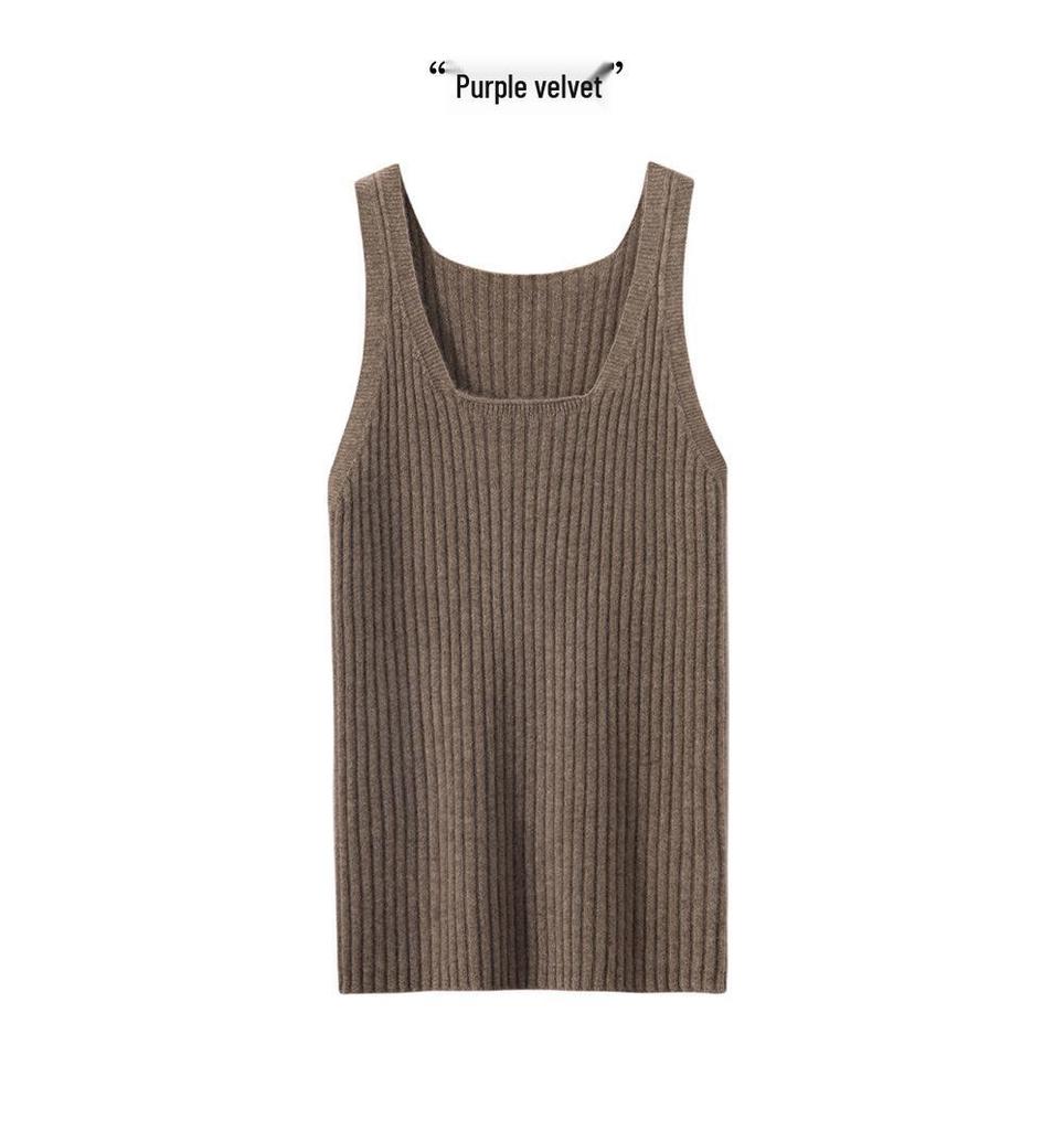 100% Pure Cashmere Ribbed U-Neck Camisole – Solid Color Slim Fit Base Layer Top