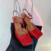 Fashion New Satin Mary Jane Fashion Sandals European American Women's Summer Square Head Thick Heel Shopping Commuting Style High Heels