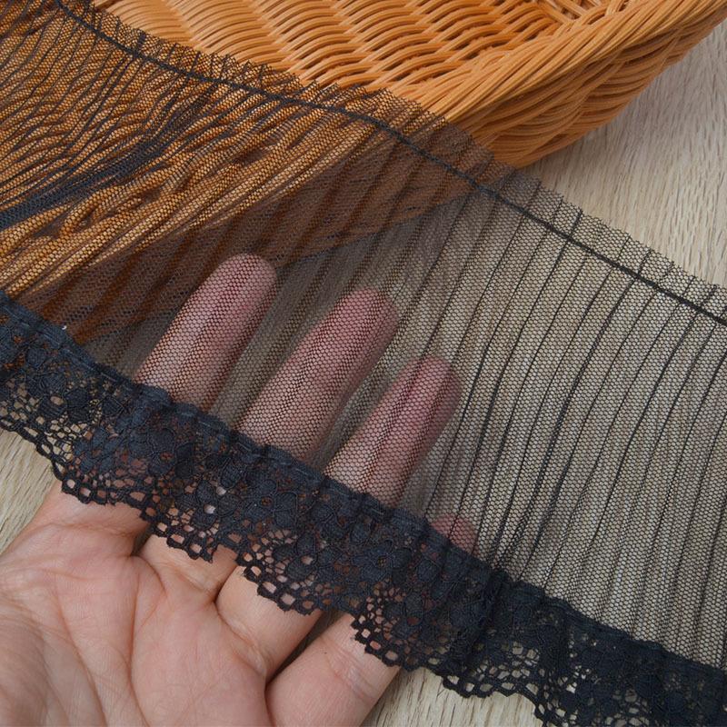 Weiß Schwarz Elastischer Netz Plissee Tüll Spitze Stoff Besticktes Bandbesatz Für DIY Basteln Vorhänge Kleidungsstück Kleid Zubehör Renda