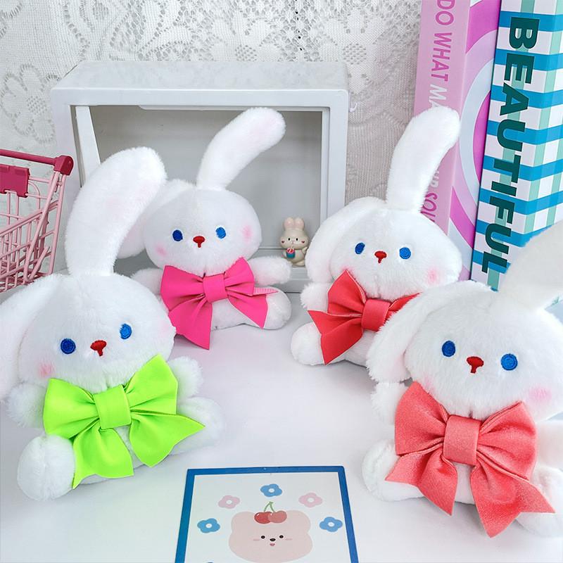 Adorable Bowknot Bear And Bunny Plush Keychain For Bags Cute Cartoon Stuffed Toy