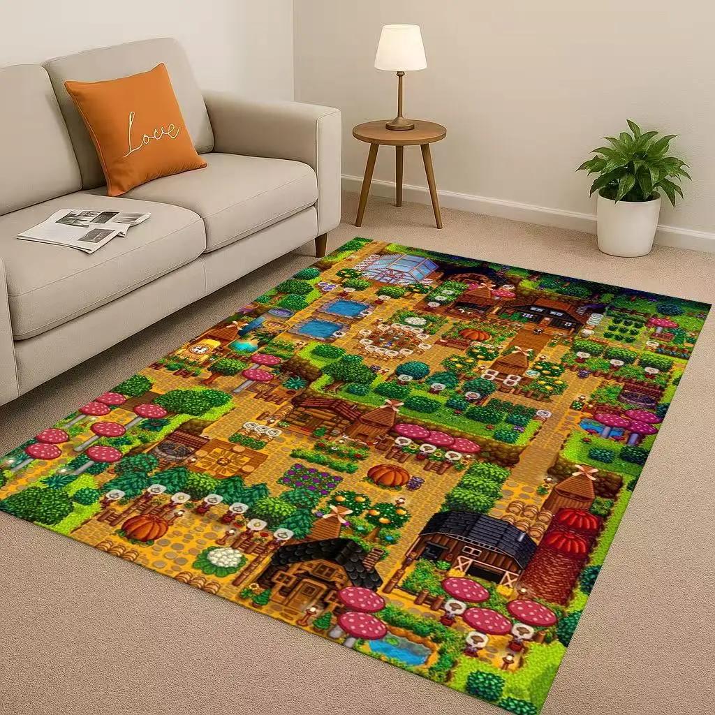 Retro Stardew Valley Farm Map Pixel Game Living Room Non-Slip Area Rug Soft Carpet for Bedroom Playroom Sofa Home Decor Doormat