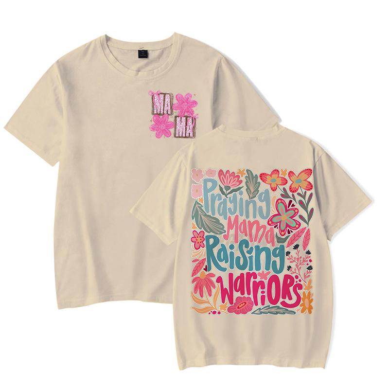 Trendy Women Clothing Mama Boho Floral Graphic T Shirts Praying Mamas Raising Warriors Graphic Tee Retro Vintage Mama T-shirt