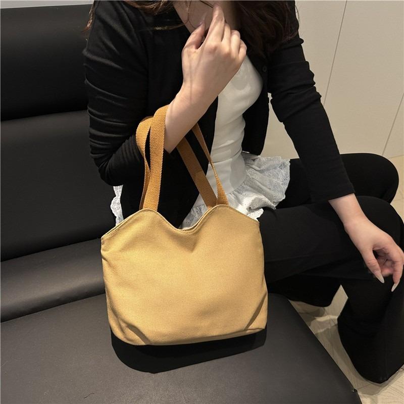 Niche Simple Solid Color Tote Bag Women's New Personalized Fashion Simple Shoulder Bag Literary and Casual Canvas Bag