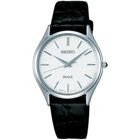 Orologio SEIKO DOLCE quarzo vetro zaffiro rivestimento antiriflesso impermeabile per la vita quotidiana SACM171 da uomo differenza annuale quadrante argentato cinturino in pelle