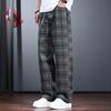 Men's Retro Washed Plaid Straight Loose Cargo Pants