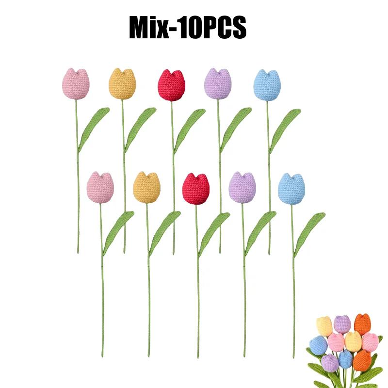 Knitting Crochet Chubby Tulip Artificial Flowers Bouquet Home Room Decor Wedding Table Decoration Accessories Mother's Day Gift