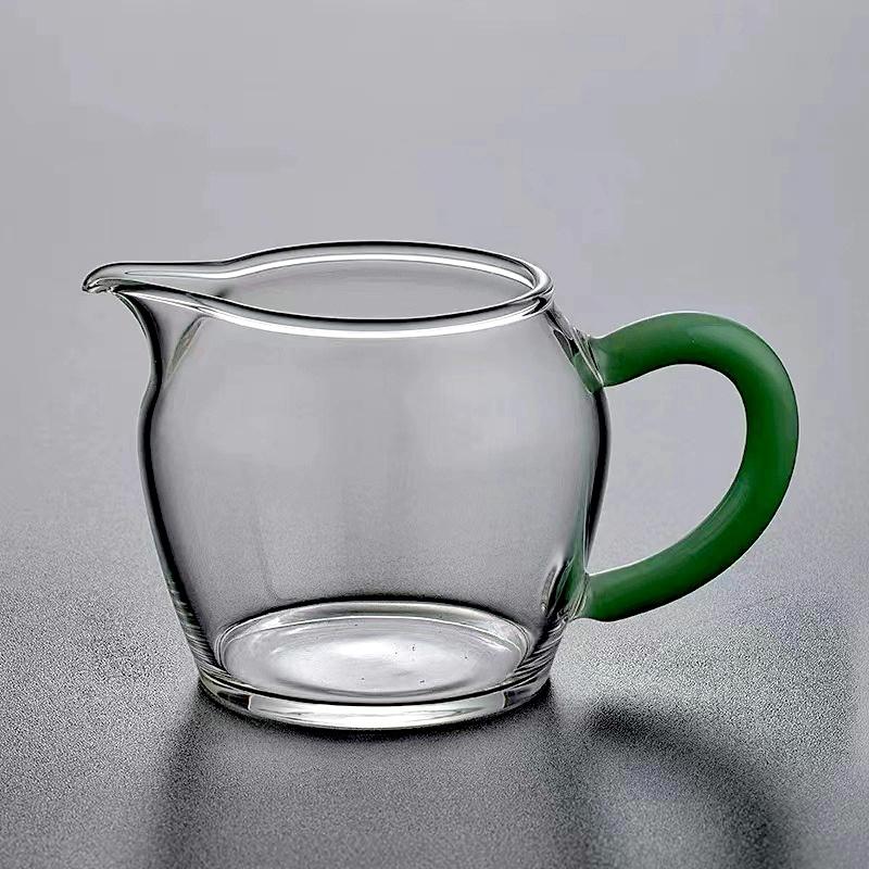 250ml Imitation Jade Handle Glass Tea Pitchers Fair Cup Tea Ceremony Tea Cup Chahai Kungfu Tea Set Accessories Coffee Pitcher