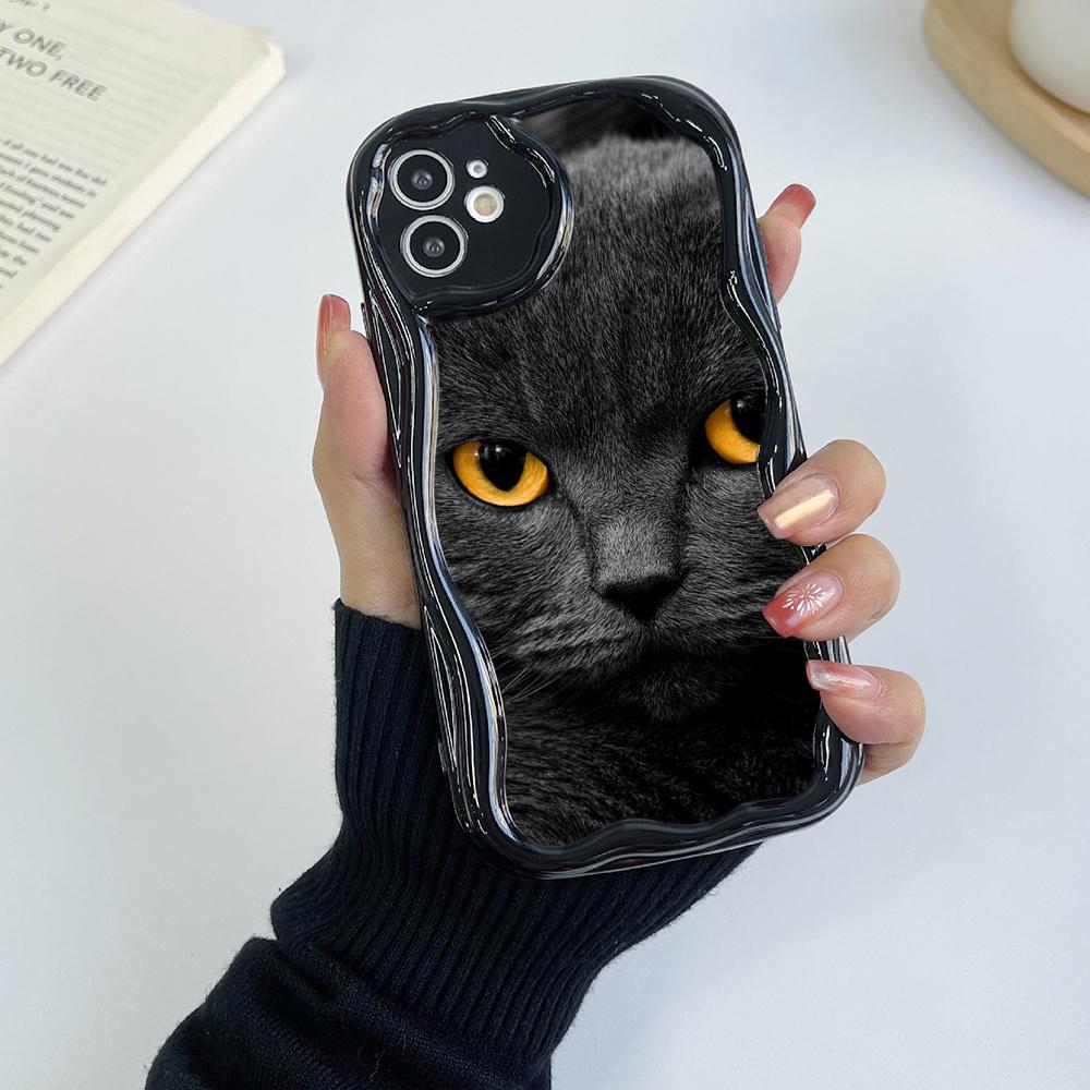 LZ3 Black Cat Green Eyes Clear Soft Wave Phone Cases for iPhone 15 13 Pro Max 12 Mini 14 8 Plus XS Max XR 6 Protection Back Cover