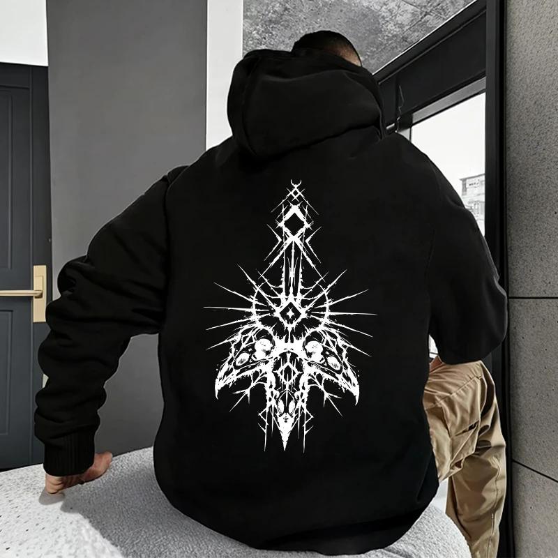 2025 New Autumn Winter Male Fashion Casual Hoodie with 666 Cross Man Streetwear Hooded Sweatshirt Gothic Demonic Theme Print Top