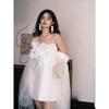Luxury French Evening Gown for Women - Bride Wedding Mini Dress White Cami for Engagement Ceremony & Wedding Registration