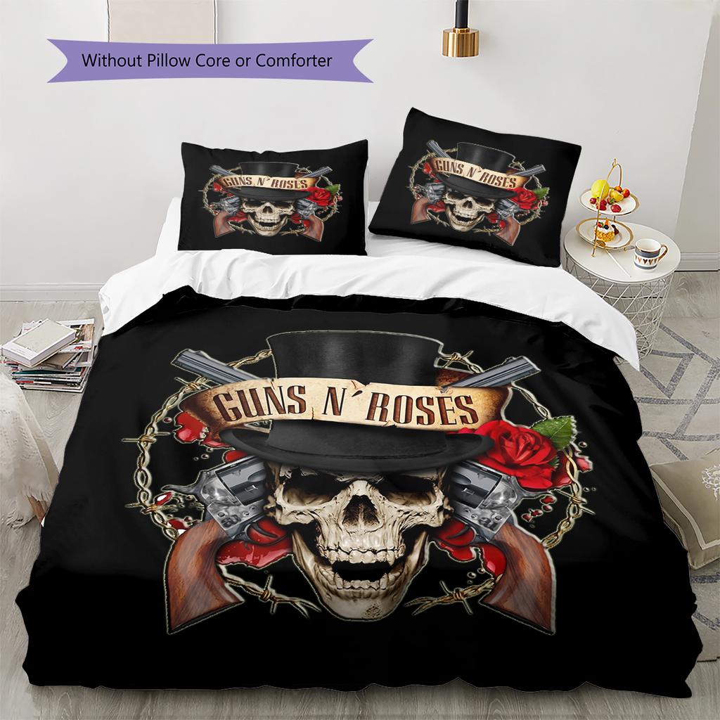 Guns N' Roses Pattern Bedding Home Decoration Birthday Gift (1 * duvet cover + 2 * pillowcase, without core)