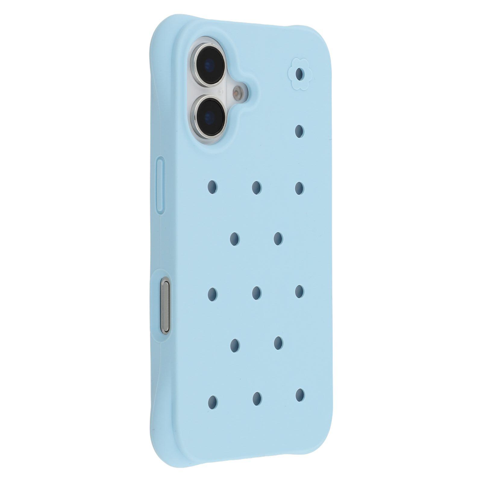 

For iPhone 16 Case with Multi Holes Four Corners Shockproof Silicone+PC Phone Back Cover Blue