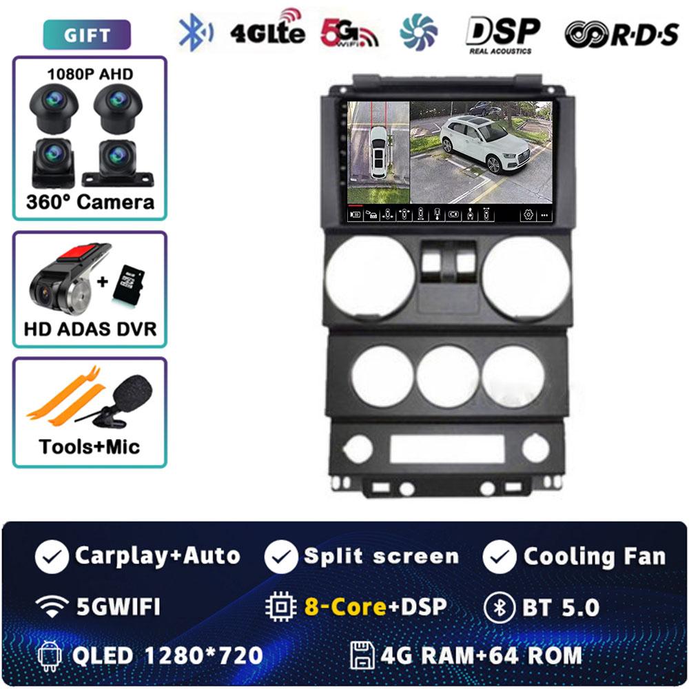 Android 14 Carplay Auto For Jeep Wrangler Unlimited 3 JK 2008 - 2010 Car Radio 4G+WIFI Player Multimedia srereo Navigation Video