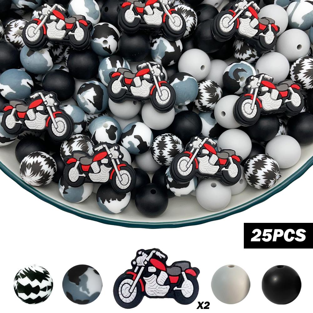 

16/25PCS silicone bead set for motorcycle series, perfect for DIY handmade crafts such as keychains, necklaces, bracelets, etc