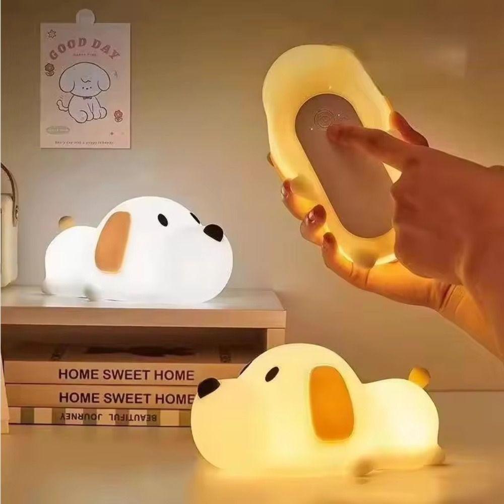 Baby Toy Silicone Papa Puppy Night Lamp USB Rechargeable Dimmable Puppy Night Light Cute Touch Sensor Animal Lamp Bedside