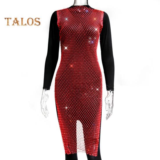Vestido de rede de pesca com strass brilhante feminino sexy com fenda lateral vazada vestido de praia sem mangas lantejoulas festa biquíni saia