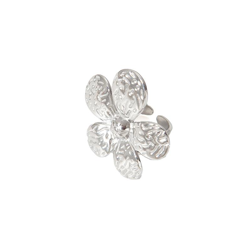 Stainless Steel Exaggerated Texture Large Flower Rings for Women Men Vintage Gold Color Adjustable Open Rings Party Jewelry Gift