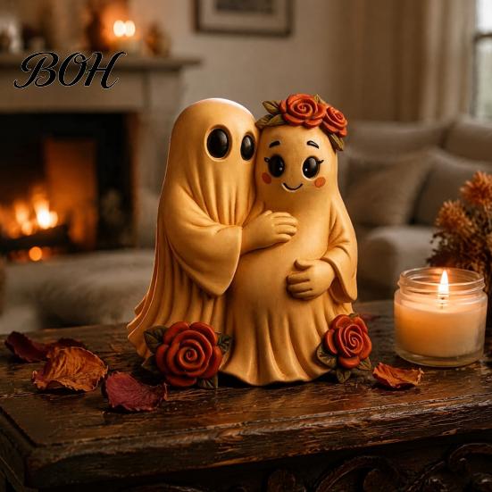 Durable Resin Craft Gifts Spooky Halloween Figurine, Scary Ghost Pumpkin Tabletop Decoration Small Autumn Crafts for Tiered Tray, Shelf, Mantel, Home