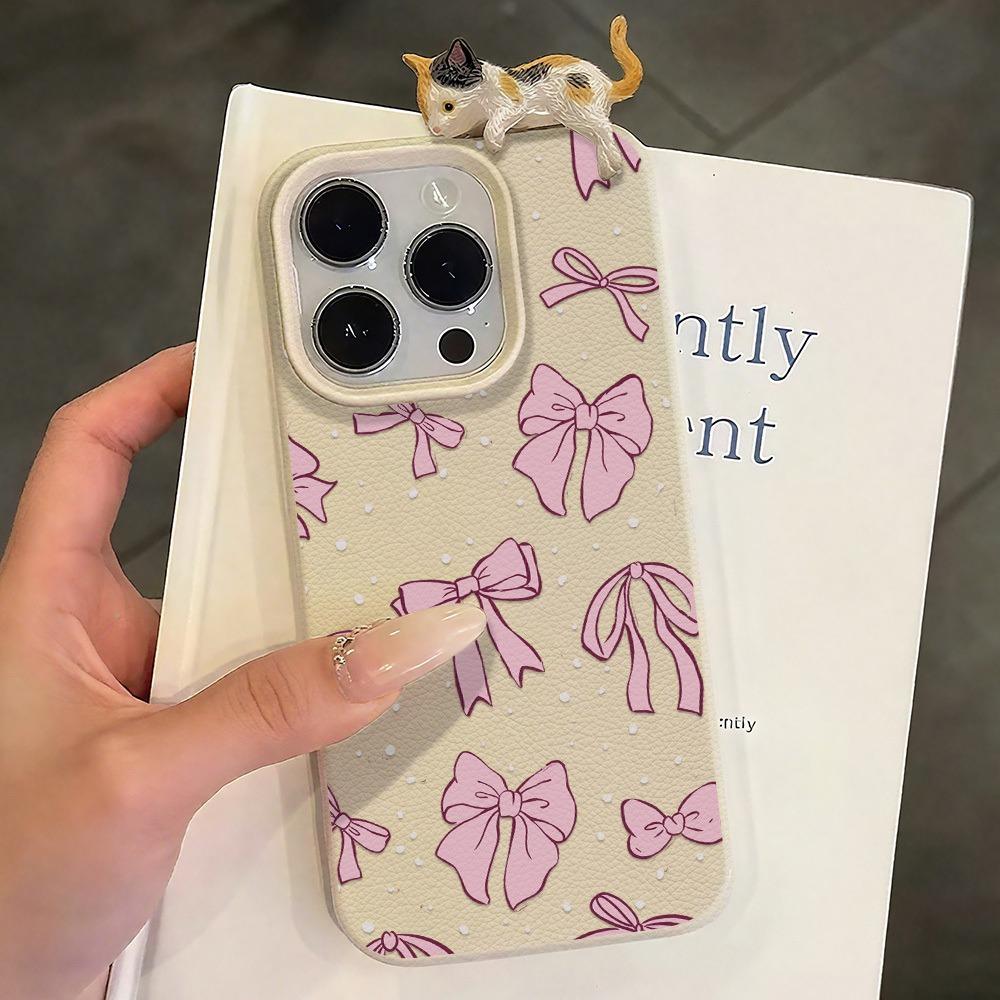 Luxury Bow 3D Cute Cat Phone Case For iPhone 17 16 15 14 13 12 11 Pro Max X XS XR 17 Air 16 Plus 13 15 Shockproof Soft TPU Cover