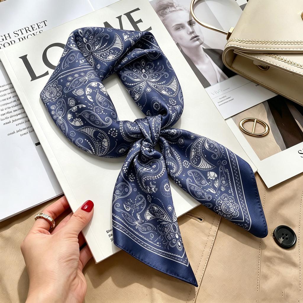 Autumn and winter Maillard cashew square scarf silk scarf women's shirt versatile neck small scarf tied hair decorative scarf