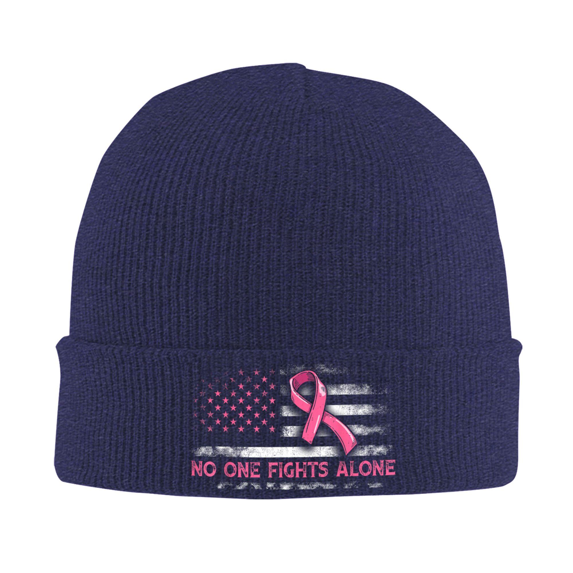 

Alone American Flag Pink Ribbon Beanie Hats Knitted Hat Men Women Unisex Cute Thermal Elastic Caps Autumn Graphic Bonnet Hats One Size