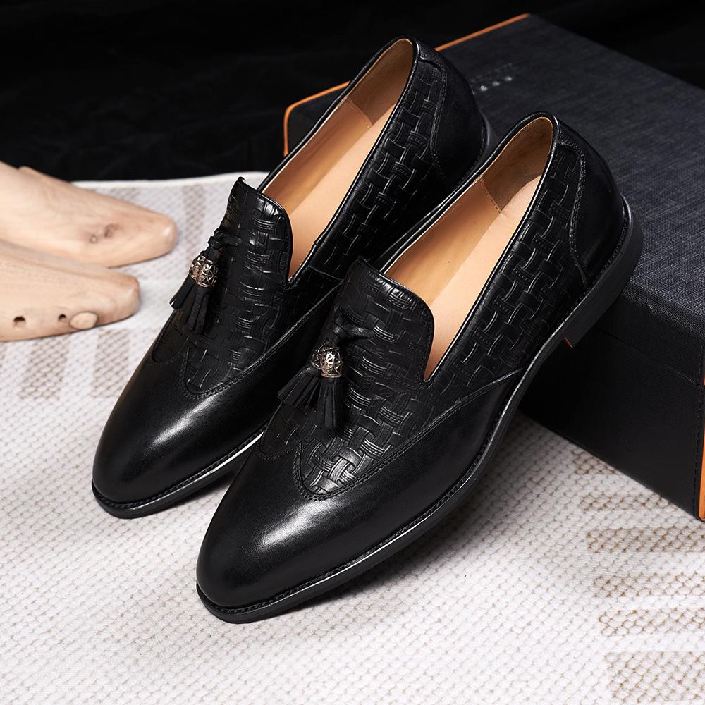 Loafer Leather Shoes Cowhide Men'S Fringed Retro One-Pedal Business Casual Leather Shoes Men'S Handmade Wedding Banquet Shoes