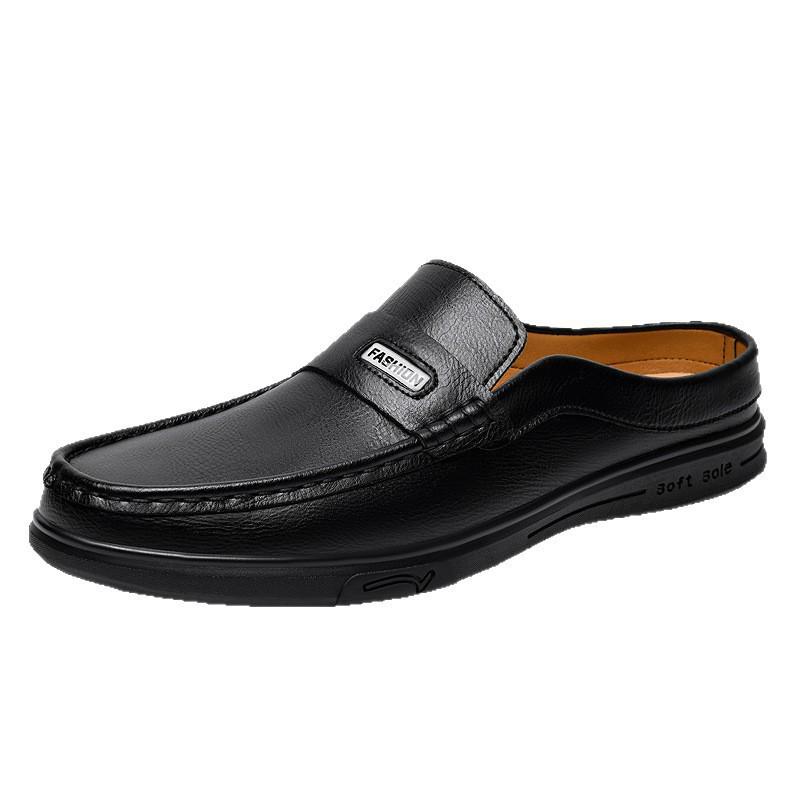 Men's Slip-On Loafers: Spring/Summer Low-Top Leather Flat Casual Mules & Slippers.