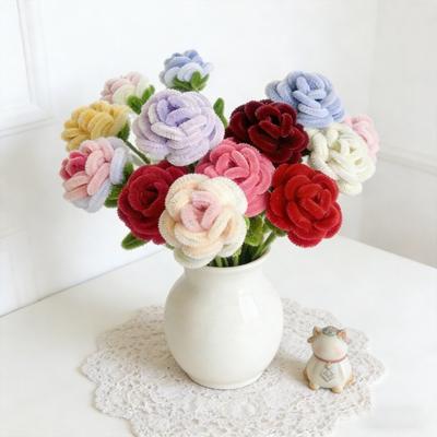 Pipe Cleaner Rose Flower Handmade Decorative Plush Twist Stick Never Wither Simulated Flower Home Decor Holiday Gift