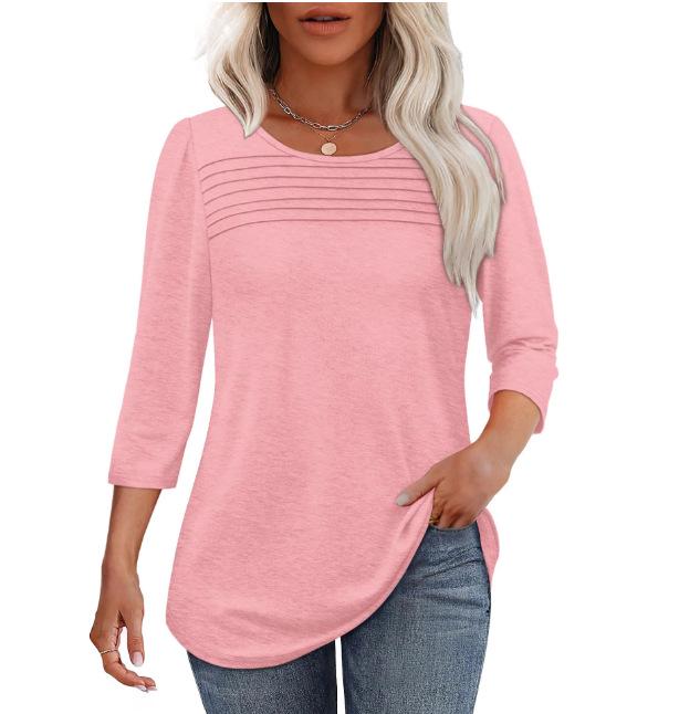 2025 Spring/Summer European American Solid Color Round Neck Long Sleeve Striped T-shirt XL